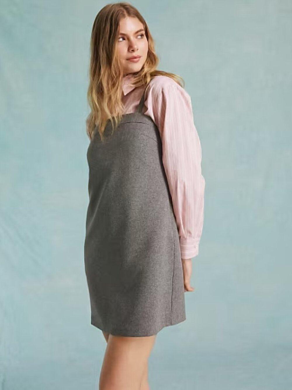 Miss Selfridge tailored gray strappy pinny dress